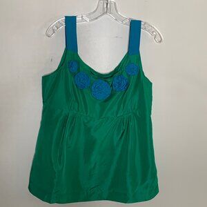 Boden Green and Blue Strap Silk Top with Rosettes Size 16 NWT
